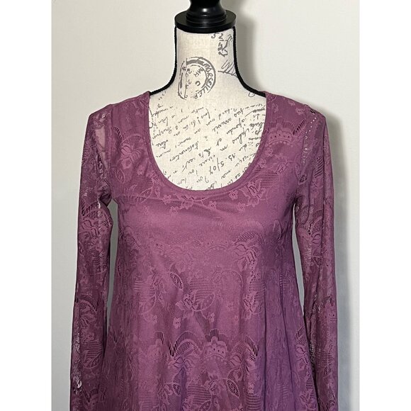 Alter'd State Dress Purple Scoop Long Sleeve Lace Mini Shift Western Festival Sm - Picture 2 of 10